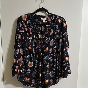 Style & Co Black Orange Floral 3/4 Sleeve Blouse
